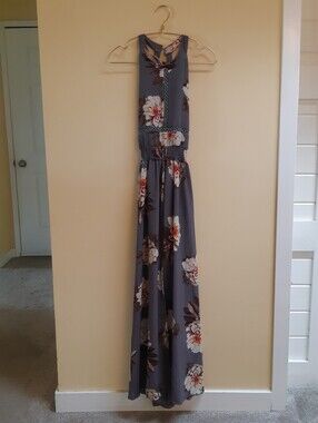 Gray Floral Halter Maxi Dress Size Medium